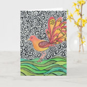 Funky Wenskaart van de Vogel Kaart (Gele Bloem)