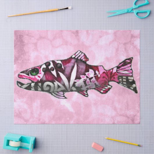 Funky Whimsical Abstracte zalm vis schilderij kuns Tissuepapier (Craft)