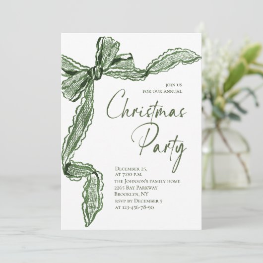 Funky Whimsical Christmas Green Bow Holiday Party Kaart (Staand voorkant)