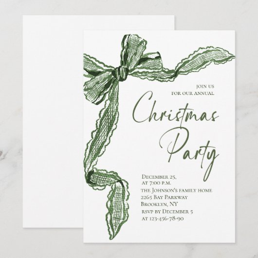 Funky Whimsical Christmas Green Bow Holiday Party Kaart (Voorkant / Achterkant)