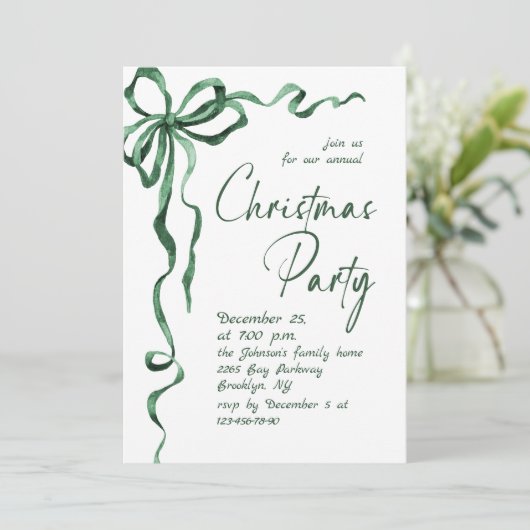 Funky Whimsical Christmas Green Bow Holiday Party Kaart (Staand voorkant)