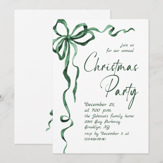 Funky Whimsical Christmas Green Bow Holiday Party Kaart (Voorkant / Achterkant)