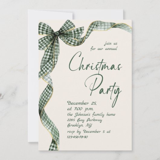 Funky Whimsical Christmas Green Bow Holiday Party Kaart (Voorkant)