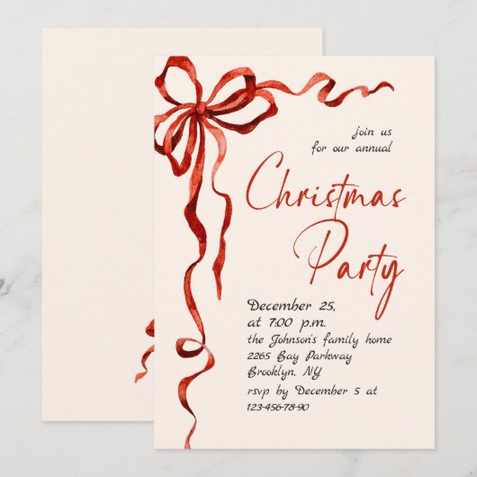 Funky Whimsical Christmas Red Bow Holiday Party Kaart (Voorkant / Achterkant)