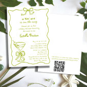 Funky Whimsical Green Martini QR Code Baby shower Kaart