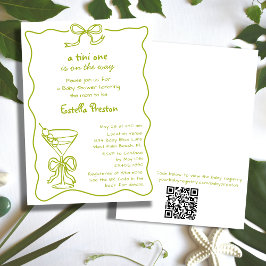 Funky Whimsical Green Martini QR Code Baby shower Kaart