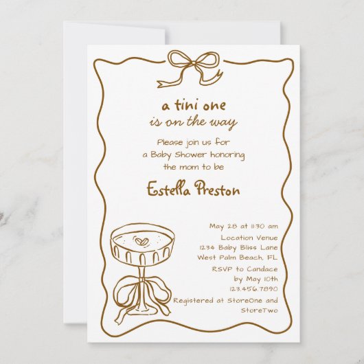 Funky Whimsical Hand Drawn Martini Baby shower Kaart (Voorkant)