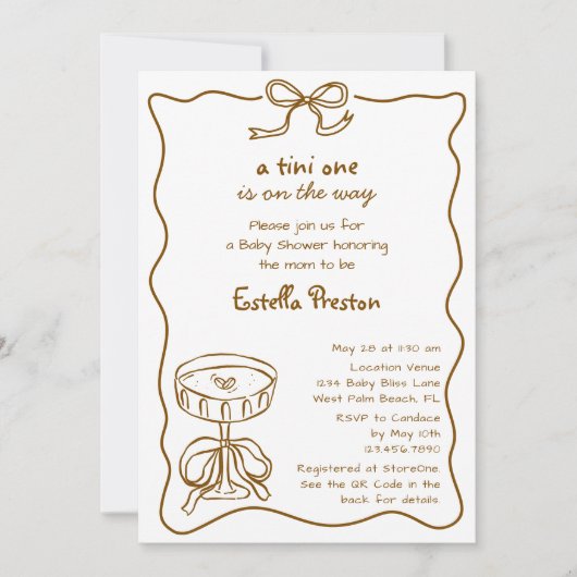 Funky Whimsical Martini QR Code Baby shower Kaart (Voorkant)