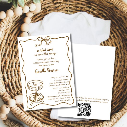 Funky Whimsical Martini QR Code Babyfeestje Kaart