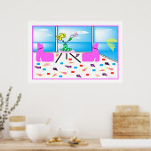 Funky Whimsical Miami Colorful Poster (Keuken)