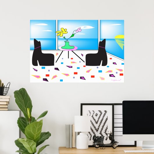 Funky Whimsical Ocean Uitzicht Colorful Poster (Thuiskantoor)
