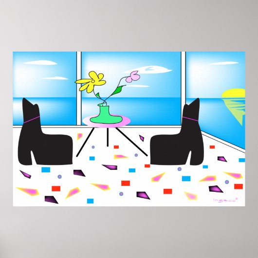 Funky Whimsical Ocean Uitzicht Colorful Poster (Voorkant)