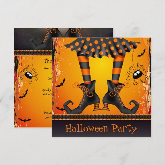 Funky Whimsical Witch Legs Halloween Party Kaart (Voorkant / Achterkant)