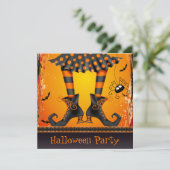 Funky Whimsical Witch Legs Halloween Party Kaart (Staand voorkant)