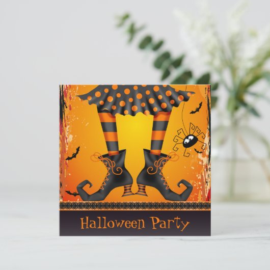 Funky Whimsical Witch Legs Halloween Party Kaart (Staand voorkant)