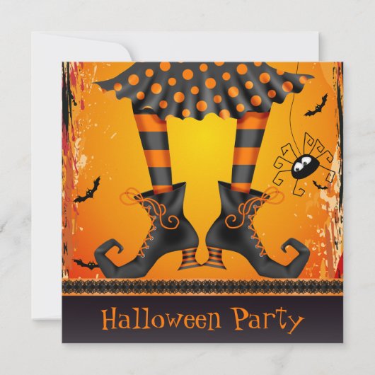 Funky Whimsical Witch Legs Halloween Party Kaart (Voorkant)
