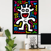Funky White Alien - Neon Pop Art Creature Wall Art Poster (Thuiskantoor)