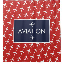 Funky White Plane Airplane Pilot Aviation Douchegordijn