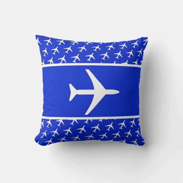 Funky White Plane Airplane Pilot Flying Cushion Kussen (Voorkant)
