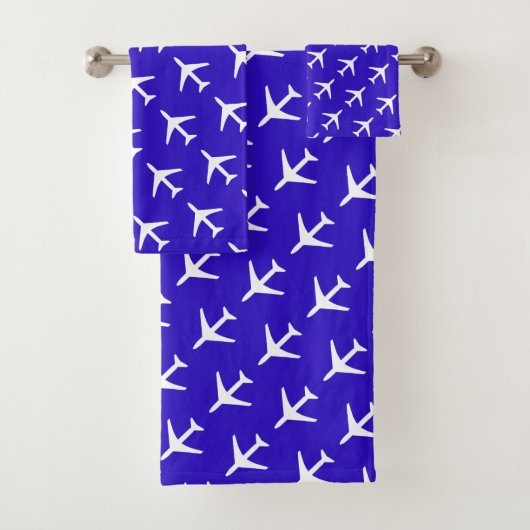 Funky White Plane Blue Background Pilot Aviation Bad Handdoek (Insitu)