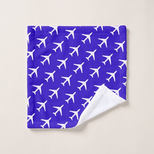 Funky White Plane Blue Background Pilot Aviation Bad Handdoek (Wasdoekje)