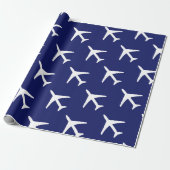 Funky White Plane Blue Background Pilot Aviation Cadeaupapier (Uitgerold)