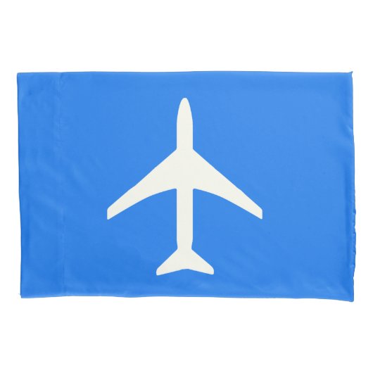 Funky White Plane Blue Background Pilot Aviation Kussensloop (Voorkant)