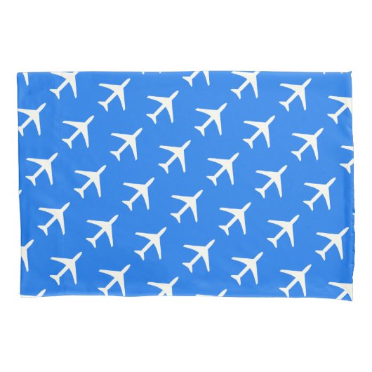 Funky White Plane Blue Background Pilot Aviation Kussensloop (Voorkant)