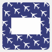 Funky White Plane Blue Background Pilot Aviation Vierkante Sticker (Voorkant)