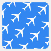 Funky White Plane Blue Background Pilot Aviation Vierkante Sticker (Voorkant)