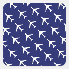 Funky White Plane Blue Background Pilot Aviation Vierkante Sticker