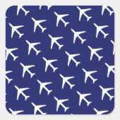 Funky White Plane Blue Background Pilot Aviation Vierkante Sticker (Voorkant)