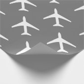 Funky White Plane Grey Background Pilot Aviation Cadeaupapier (Hoek)