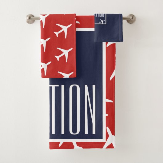 Funky White Plane Red Blue Pilot Aviation Bad Handdoek (Insitu)