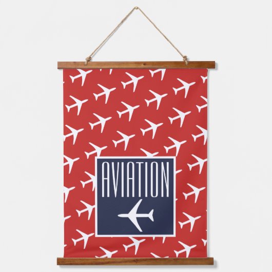 Funky White Plane Red Blue Pilot Aviation Hangend Wandkleed (Voorkant)