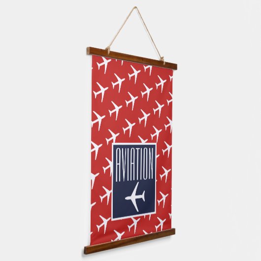 Funky White Plane Red Blue Pilot Aviation Hangend Wandkleed (Gebogen)
