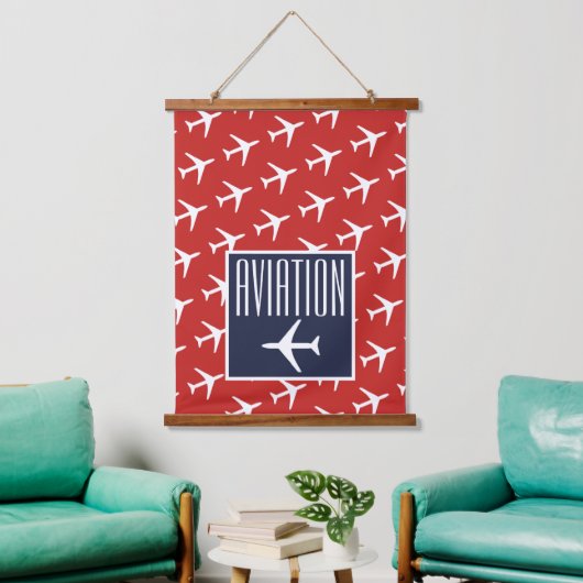 Funky White Plane Red Blue Pilot Aviation Hangend Wandkleed (Woonkamer)