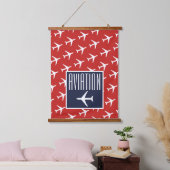 Funky White Plane Red Blue Pilot Aviation Hangend Wandkleed (Slaapkamer)