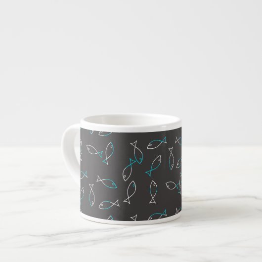 Funky White Turquoise Fish Coffee Espresso Mok Cup (Links)