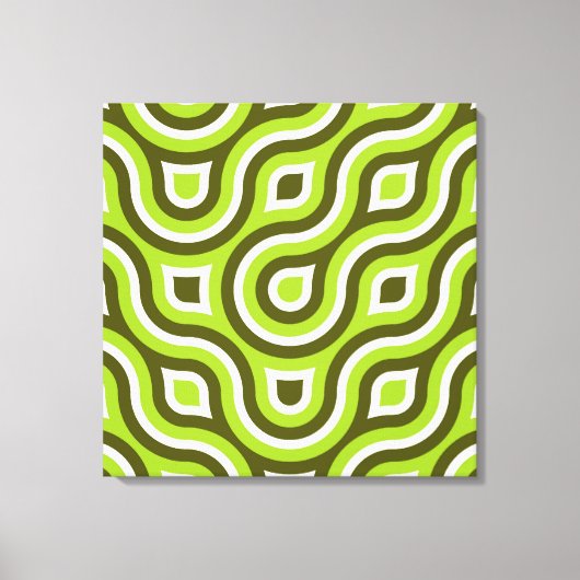 Funky Wild Circle Retro Patroon Lime Groen Wit Canvas Afdruk (Voorkant)