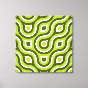 Funky Wild Circle Retro Patroon Lime Groen Wit Canvas Afdruk
