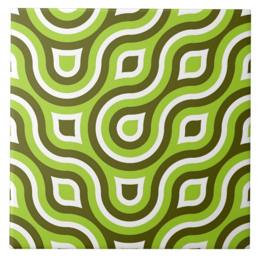 Funky Wild Circle Retro Patroon Lime Groen Wit Tegeltje (Voorkant)
