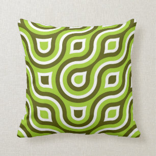 Funky Wild Circle Retro Pattern Lime Green White Kussen
