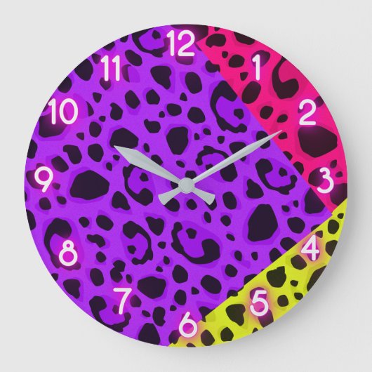 Funky Wild Neon Animal Leopard Cheetah Print Grote Klok (Voorkant)