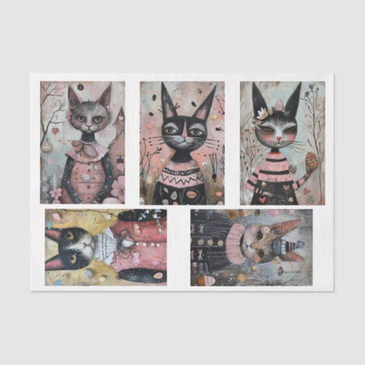 Funky Wired Cats Bottle Decoupage Tissuepapier (Voorkant)