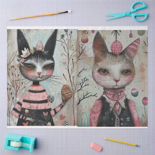 Funky Wired Cats Decoupage Tissuepapier (Craft)