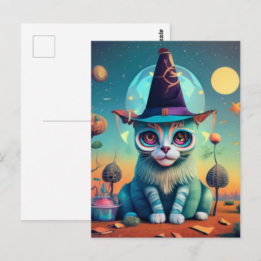 Funky Witch Cat Briefkaart (Voorkant / Achterkant)