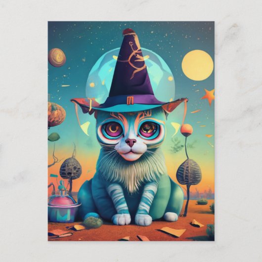 Funky Witch Cat Briefkaart (Voorkant)