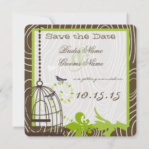 Funky Wood Grain Bird Weddenschap Save the Date Kaart