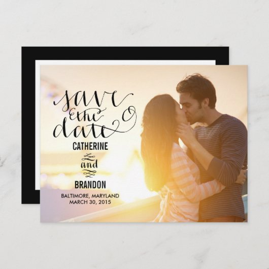 Funky Writing Save the Date Aankondigingskaart (Voorkant / Achterkant)